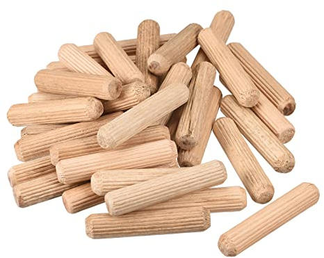 sourcing map Lot de 100 chevilles en bois - 10 x 50 mm - Extrémités biseautées cannelées - Bois dur séché au four pour le travail du bois, les étagères
