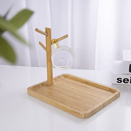 Eden & Willow Bamboo Serving Tray with Cup Holder for Water Jug and Mugs | Breakfast Tray, Cheese Board, and Serving Tea Kitchen Platter