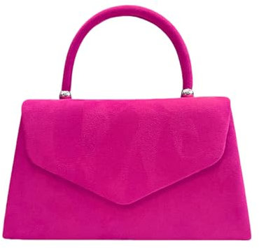 LeahWard Women's Faux Suede Clutch Bag Party Wedding Top Handle Handbag Purse Gift (Fuchsia Suede)