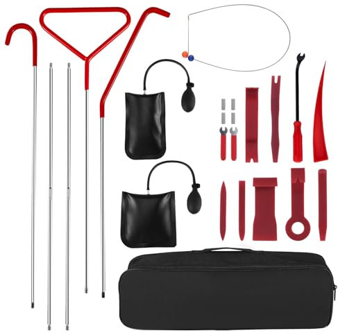 24Pcs Professional Car Tool Kit, Car Breakdown Emergency Kit Essential Automotive Tool Kit with Long Reach Grabber,Non-Marring Air Wedge Bag Pump,Portable Storage Bag, Trim Removal Tools for Car Truck