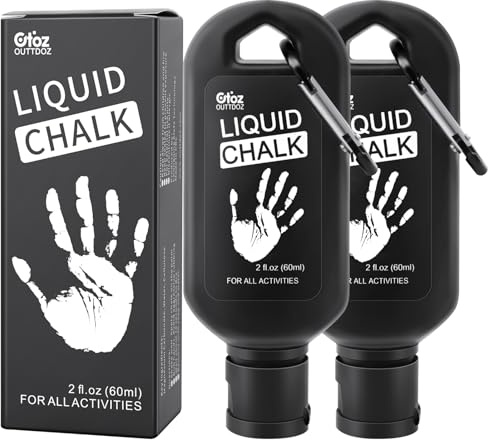 OUTTDOZ Liquid Chalk 2 Pack, 2 oz Gym Chalk with Carabiner Bottles & Retail Box, Mess-Free Sweat-Resistant Grip for Weightlifting, Gymnastics, Rock Climbing (2 Pack, 2 oz)