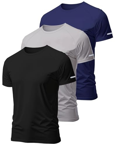 Hioutdoor Lot De 3 Ou 5 T-Shirts De Sport Fonctionnels pour Homme - Manches Courtes Respirant - SéChage Rapide D'EntraîNement à pour La Course, L'EntraîNement,