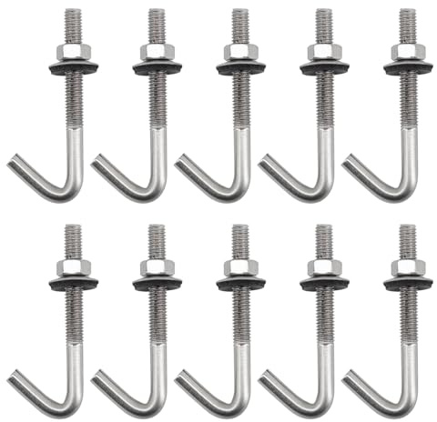 (10 pezzi) M6 x 80 mm Bullone di ancoraggio per calcestruzzo Viti J Gancio in acciaio inossidabile 304 7 Forma Gancio da parete Ganci a gambo lungo con rondella esagonale