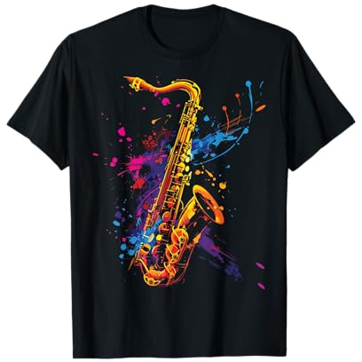 Saxofón de salpicaduras de color Jazz Splash Art Saxofonista Camiseta