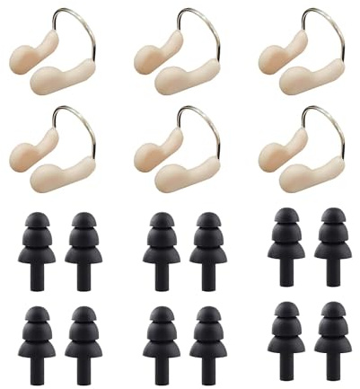 TUKEVA Tapones de silicona con pinza nasal 6 Pcs Nariz para Natación y 6 pares Tapones para los oídos Clips de Nariz para Nadar Nose Clip Natación Adultos Pinza de Nariz para Natación Unisex (Color A)