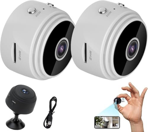 AFGQIANG Secretscope - Mini telecamera di sicurezza, mini monitor senza fili con funzione di visione notturna, telecamera WiFi per esterni wireless 1080p HD (2 pezzi, bianco)