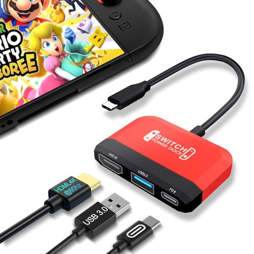 3XI Switch 2-docka för Nintendo Switch 2, 3-i-1 bärbar switch dock med 4K@60Hz HDMI, typ-c 100 W laddning, USB 3.0, kompatibel med ånglock/Samsung dex (röd)