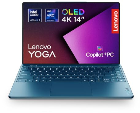 Lenovo Yoga Slim 9 Gen 10 - Ordenador Portátil AI PC 14'' OLED 4K Táctil (Intel Core Ultra 7 258V, 32 GB RAM, 1 TB SSD, Wi-Fi 7, Copilot+ PC, Win 11 Home) Teclado QWERTY Español- Color Tidal Teal