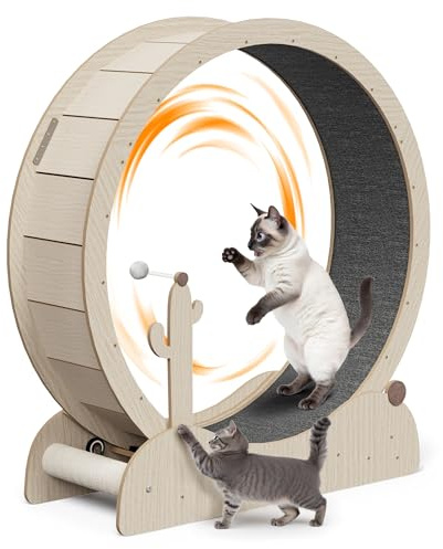 Pet Republic Cat Exercise Wheel, Solid Wood Running Wheel for Indoor Cats, Cat Treadmill with Lock for Quiet Running, Lose Weight and Keep Health (43inch)