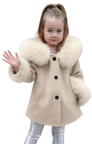 cenozo Veste d'hiver pour Fille en Tissu de Coton Lavé Renforcé,Manteau d'hiver pour Fille à Manches Longues avec Capuche et Garniture en Fausse Fourrure,Veste d'hiver pour Fille avec Poches