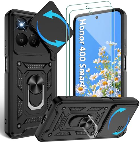 Jshru for Honor 400 Smart Case with Screen Protector,Built-in Camera Protection Cover and Ring Kickstand,Military Grade Shockproof Case,Honor 400 Smart-Black
