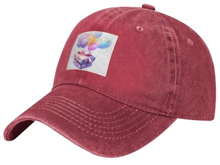 YYHWHJDE Black Cowboy Baseball Cap Exploding Balloon Gift Box Prints Adjustable Cotton Hat Classic Curved Brim, Red, One Size