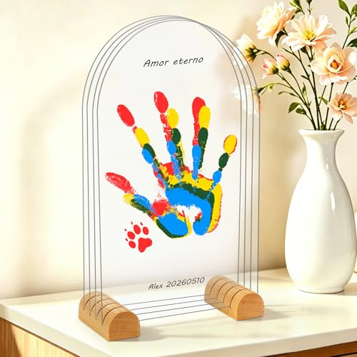 TOGOU2S Kit Oval con Huellas Familiares - 4Pcs, Huella Bebe Pie y Manos, Marco Huellas Bebé Recién Nacido, Recuerdo Familiar y Decoración para el Hogar，Regalo Bautizo, Día Madre/Padre