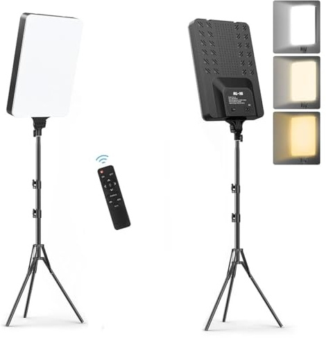 Panel de Iluminacion Fotografica Luz de Relleno Fotografia Videos Luces Led Pantalla 24 2700k-7500K, RA96+ Trípode Regulable Filmación Zoom Videoconferencia TikTok con Mando (1 Luz - 1 Tripode 24)