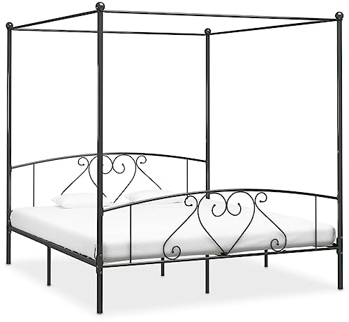 toolkix Himmelssängsram, grå, metall, 200 x 200 cm, robust metallsäng med ribbotten, perfekt som dubbelsäng, förvaringsutrymme, gästsäng, klädsäng eller futonsäng för sovrumskomfort
