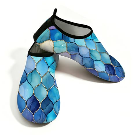 Mexpekil Strand-Wasserschuhe für Damen und Herren, rutschfeste Barfuß-Schwimmschuhe, schnell trocknend, Aqua-Socken, atmungsaktive Wassersocken für Pool, Surfen, Boho-Blau, geometrisch, 41/42 EU