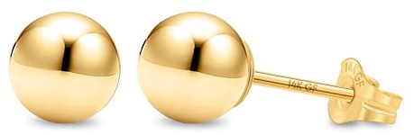 KEZEF 14K Yellow Gold-Filled Earrings for Women - Gold-Filled Ball Stud Earrings - 6mm Studs
