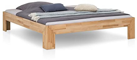 WOODLIVE DESIGN BY NATURE Massivholz-Bett Selina 200 x 200 cm aus Kernbuche, Holzbett, als Doppel- und Jugend-Bett verwendbar, inkl. Stecksystem