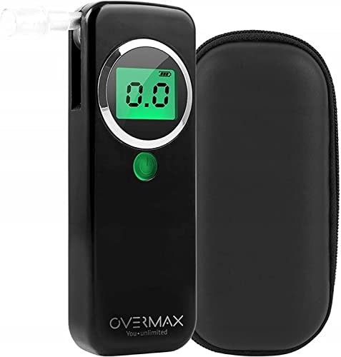 Overmax AD-02 Alcoholímetro Profesional + calibración Sensor semiconductor Rango: 0,0-0,75 MG/l Tiempo de Respuesta 5 s Exactitud: Aprox. 0,04 MG/l Aprox. 0,08 ‰ 2 boquillas en el Kit