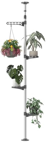 Hershii 5 Ebenen Eck-Blumenständer Balkon Pflanzenregal Blumentopfhalter Hoch Pflanzer Halter Blumenkorb Hängen Ausziehbare Höhe Pflanzen Lagerrega für Balkon Office Store Display Grau 175-290cm