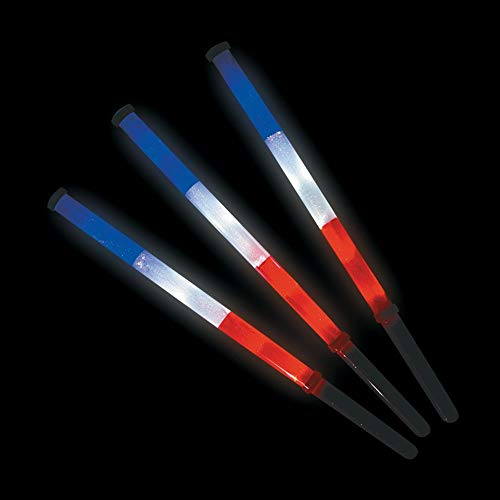 Fun Express Foam Glow Sticks Bulk Party Pack - 6 LED Light Up Wands for Kids & Adults | Patriotic Red White Blue Glow in the Dark Party Supplies | 4th of July Party Favors & Light Up Toys