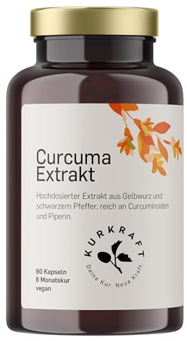 KURKRAFT Curcuma Extrakt Kapseln hochdosiert (475mg Curcuminoide je Kapsel) mit schwarzem Pfeffer-Extrakt und Bio Kurkuma Pulver