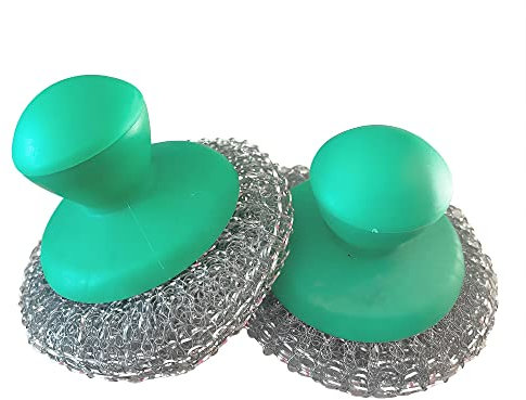 cozydiscount Lot de 2 - Eponge Grattante Fil Métal INOX avec Poignée - Nettoyage en Profondeur Grill, plancha, BBQ, Plats INOX ou en Verre