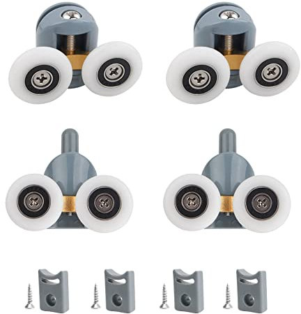 Qikuver Duschtürrollen, 23 mm Durchmesser Duschtür Rollen Ersatzteile, passend für Glas, 4–6 mm, Home Badezimmer DIY Ersatzteile (2 obere und 2 untere Rollen) (Grau, 23MM)