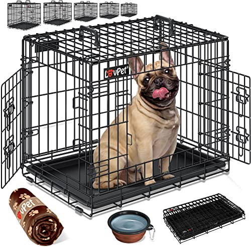 LOVPET® Hundekäfig klappbar Hundetransportkäfig Inkl. Fleecedecke + Napf Hundebox mit 2 Türen Transportkäfig Auto, Tiertransportbox Hundetransportbox mit Bodenschale 122 x 74,5 x 80,5 cm XXL Schwarz