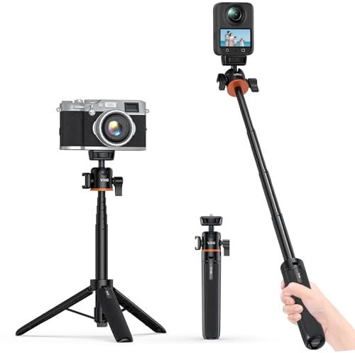 VRIG Mini trépied extensible de 51,1 cm avec tête sphérique à 360 °, 4 niveaux de réglage avec griffe et perche à selfie pour caméra d'action 6,35 mm