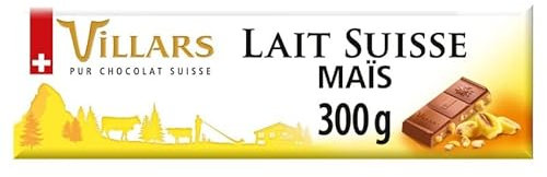 VILLARS - Tablette de Chocolat au Lait avec Éclats de Maïs Croustillants - Douceur Gourmande de Suisse - 300g - Le Lot De 3