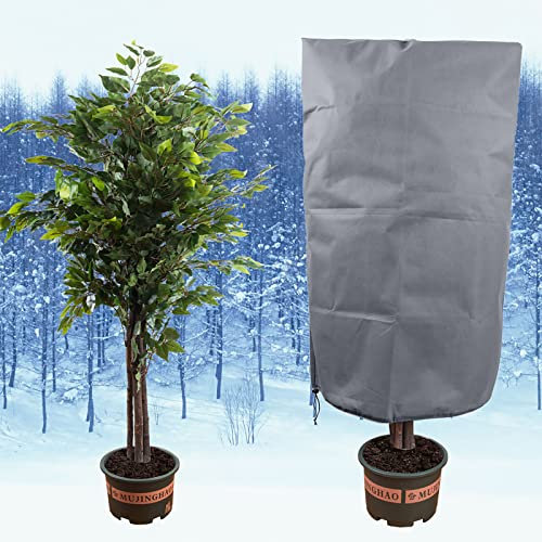 Winterschutz für Pflanzen, Winterschutz Kübelpflanzensack Grau Pflanzenschutz Winter Winterschutz für Kübelpflanzen, Palmen und andere Pflanzen, Reissfest, UV-Stabil, Wiederverwendbar (80x100cm)