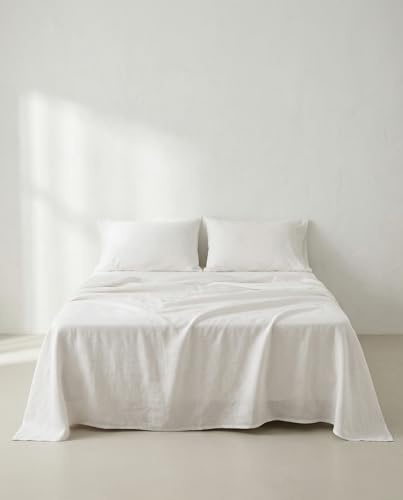 GAMUSI Parure de lit 4 pièces respirante et douce 100 % coton 200 x 190/200 cm Blanc