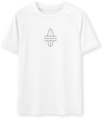 Glimnerize Jungen Rashguard Shirt Schnell Trocknend UV-Shutz Schwimmshirt Rundkragen Kurzarm Badeshirt UV Shirt Shirt Surfbrett Weiß 104