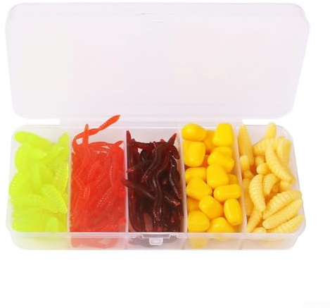 ZAMETTER Artificial Mealworm Fishing Bait Set 160Pcs Red Worm Soft Lure Earthworm Fishings Silicone Artificial Bait Plastic Fishing Baits Maggot Fishings Lures Maggot Soft Bait for Bass Pike Trout