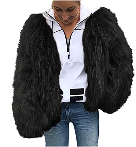 Fur Coat Women's Elegant Faux Fur Jacket Faux Fur Coat Thick Warm Fur Coat Faux Fur Winter Jacket Long Sleeve Transition Jacket Fur Jacket Winter Coat Cuddly Fur Coat Outwear for Women, black, S