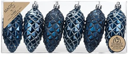 Inge-glas Christbaumschmuck Zapfen 9cm Kunststoff 6er Set - matt & glänzend mit Glitzer - bruchsichere Christbaumkugeln für Weihnachtsbaum - Weihnachtskugeln & Weihnachtsbaumschmuck - Night Blue
