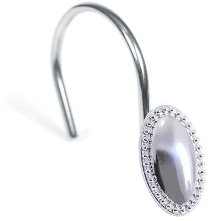 Silver Decorative Shower Curtain Hooks: Chrome Oval Design Rustproof Heavy Duty Metal Shower Curtain Rings for Bathroom - Classic Elegant Shower Curtain Hangers for Shower Rod - Set of 12