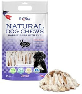 Frigera Kaninchenohren mit Fell 500g – Natürliche, Proteinreiche Leckerlis für Hunde, Barf, Gluten- und Getreidefrei, Geruchsarm.