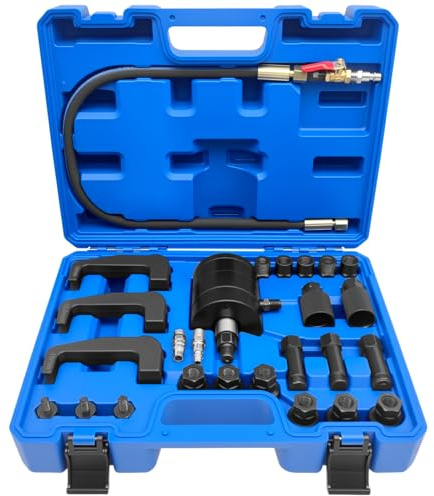 ZKTOOL 24 Piezas Extracción de Inyectores Diésel Neumáticos, Herramienta de Extracción de Inyectores Diésel por Vibración Neumática, con 19 Adaptadores, Conectores de EE. UU. y UE y Mango de Mano
