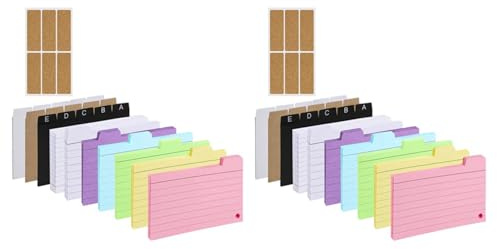 Boerunid Juego de 2 soportes para tarjetas de índice, caja de índice con 460 surtidos, forro colorido, 6 anillos y calcomanías para la escuela