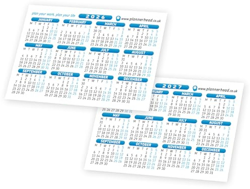 2025 & 2026 Year to View Desk Calendar Planner, Stand-Up Tent Card, 2 Year Calendar, Laminated (2026-2027 Blue Pocket Size Card)