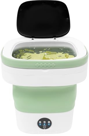Mini Waschmaschine, 12L Tragbar Faltbare Waschmaschine mit Ablaufschlauch & Tropfkorb für Unterwäsche, Socken (Grün)
