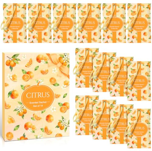 Scent-Hi Wardrobe Freshener, Citrus Scented Sachets 14 Pack | Long Lasting Fragrance Sachets Bags, Wardrobe Air Freshener for Closet, Suitcase, Cupboard, Car