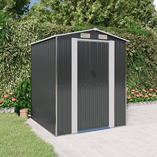 Utrustningsskjul av galvaniserat stål, antracit, 192 x 191 x 223 cm, väderbeständiga trädgårdsskjul med gott om förvaringsutrymme, låsbara, perfekt som verktygsskjul och cykelgarage för utomhusbruk