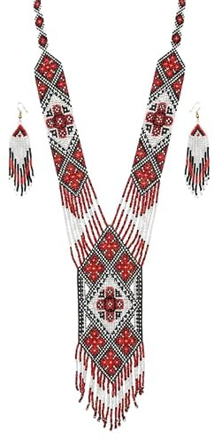 LKBEADS Collier Gerdan ukrainien à motif croix et boucles d'oreilles assorties, perles de rocaille, bijou traditionnel multicolore fait main, bijou ukrainien | LK_UKRN_0695