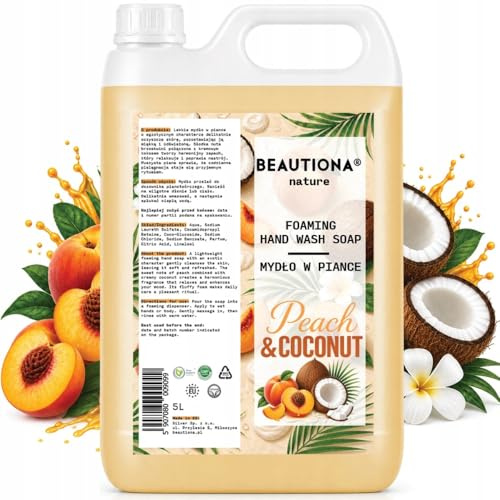 Savon moussant Peach & Coconut, bidon de recharge pour distributeur de savon moussant, savon liquide pour mains et corps, parfum pêche et noix de coco