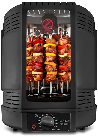 NutriChef Gril Vertical à Rôtissoire – Airfryer Électrique avec Broche Rotative | Mini-Four à Chaleur Tournante, Poulet, Viandes, Döner, Inclus Accessoires, Noir