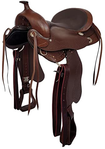 A&M Reitsport Selle western sans arbre Nebraska en cuir de buffle huilé, arceau de tête interchangeable, taille : 16