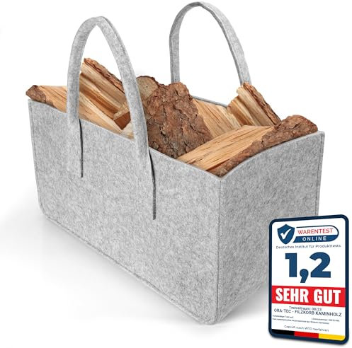 Ora-Tec Filztasche für Kaminholz – 50x25x25 cm – Kaminholzkorb und Einkaufskorb aus robustem Filz mit Tragegriffen – Filztaschen Shopper für den Alltag und zu Hause (XXL Grau)